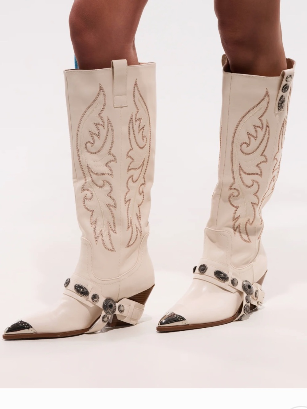 Azalea Wang Gervase Bone Western Knee-High Boot 8.5